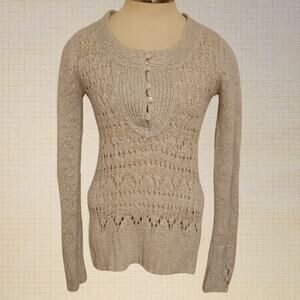 Y2K Cottagecore BKE Medium Woven Knit Cardigan Sweater Ramie Blend Buttons Neck.